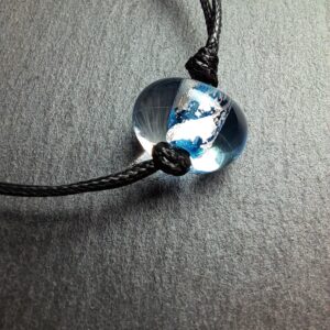 QUENTIN VALENTIN, BRACELET AJUSTABLE CRISTAL DE MURANO FEUILLE ARGENT 999 1000 BLEU CIEL ; 3