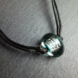 QUENTIN VALENTIN, BRACELET AJUSTABLE CRISTAL DE MURANO FEUILLE ARGENT 999 1000 BLEU VERT ; 2