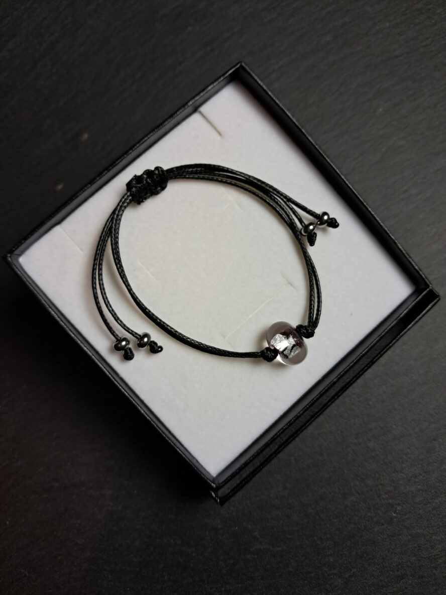 Eclats d’Argent, Bracelet, Rose. - QUENTIN VALENTIN, BRACELET AJUSTABLE CRISTAL DE MURANO FEUILLE ARGENT 999 1000 ROSE ; 4