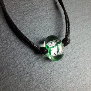 QUENTIN VALENTIN, BRACELET AJUSTABLE CRISTAL DE MURANO FEUILLE ARGENT 999 1000 VERT EMERAUDE ; 2
