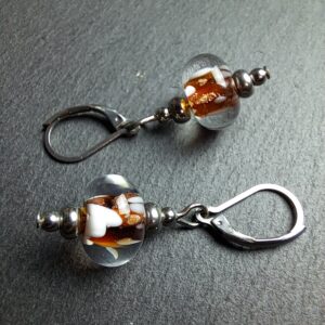 QUENTIN VALENTIN, BOUCLES D’OREILLES CRISTAL DE MURANO AVENTURINE AMBRE ; 3