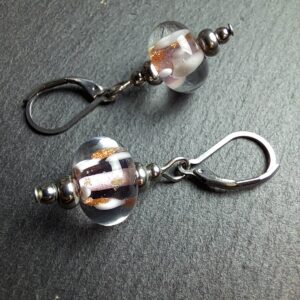 QUENTIN VALENTIN, BOUCLES D’OREILLES CRISTAL DE MURANO AVENTURINE ROSE ; 2
