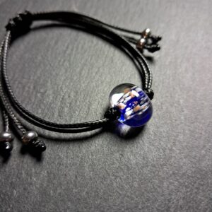 Aventurine, Bracelet, Bleu Cobalt. - QUENTIN VALENTIN, BRACELET AJUSTABLE CRISTAL DE MURANO AVENTURINE BLEU COBALT ; 3