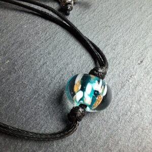 QUENTIN VALENTIN, BRACELET AJUSTABLE CRISTAL DE MURANO AVENTURINE BLEU-VERT ; 1