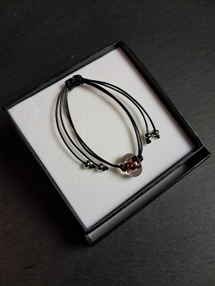 Aventurine, Bracelet, Rouge. - QUENTIN VALENTIN, BRACELET AJUSTABLE CRISTAL DE MURANO AVENTURINE ROUGE ; 3