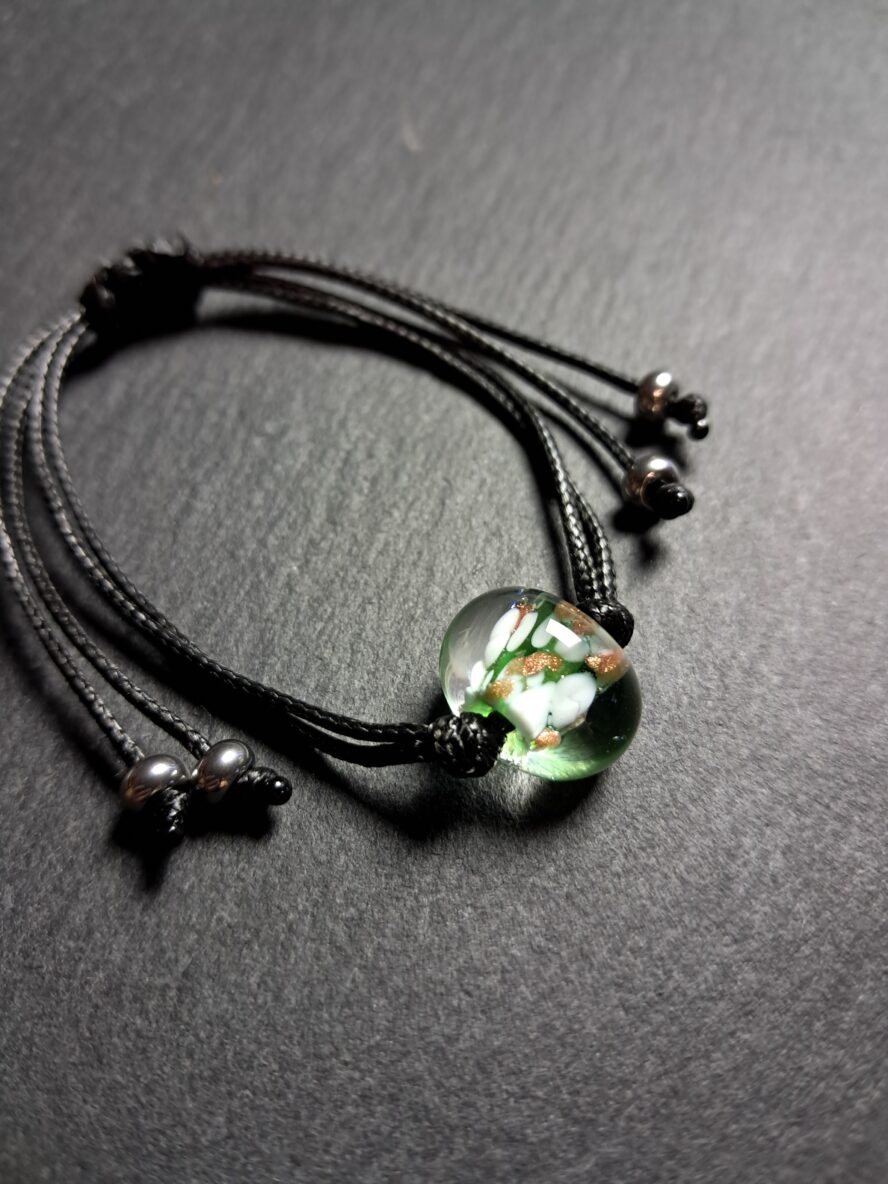 Aventurine, Bracelet, Vert Emeraude. - QUENTIN VALENTIN, BRACELET AJUSTABLE CRISTAL DE MURANO AVENTURINE VERT EMERAUDE ; 1