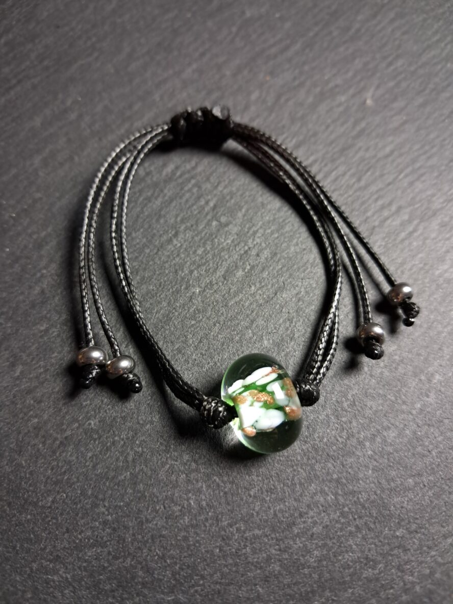 Aventurine, Bracelet, Vert Emeraude. - QUENTIN VALENTIN, BRACELET AJUSTABLE CRISTAL DE MURANO AVENTURINE VERT EMERAUDE ; 2