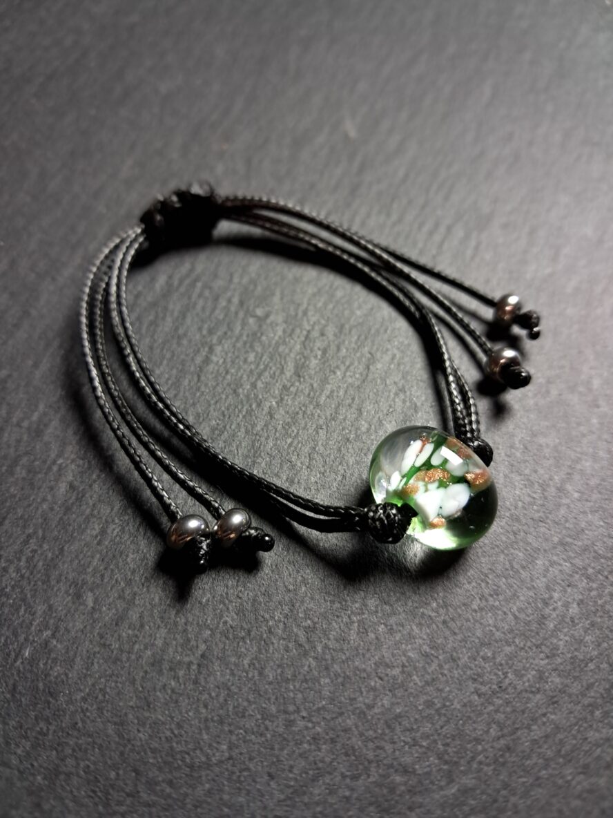 Aventurine, Bracelet, Vert Emeraude. - QUENTIN VALENTIN, BRACELET AJUSTABLE CRISTAL DE MURANO AVENTURINE VERT EMERAUDE ; 3