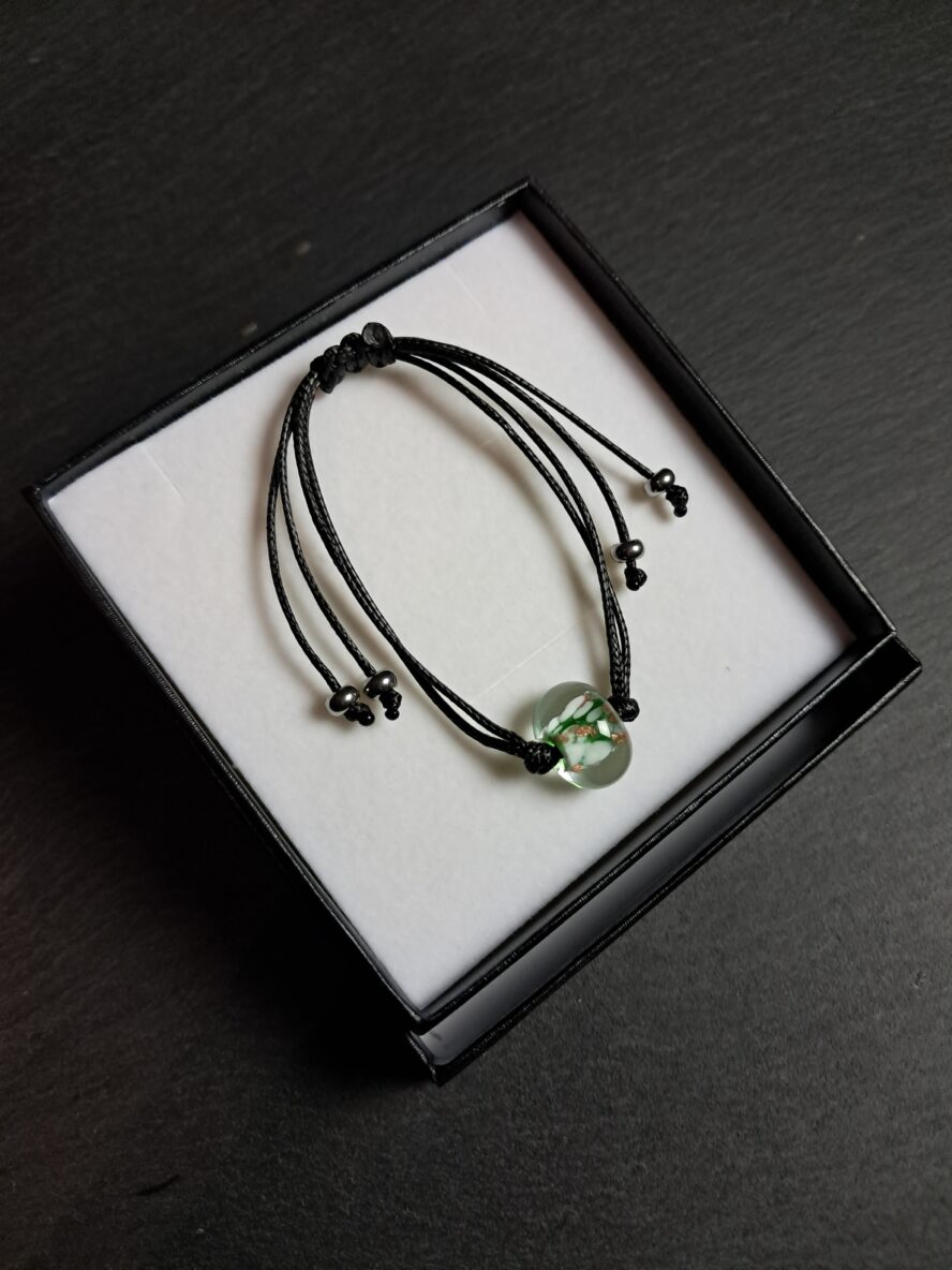 Aventurine, Bracelet, Vert Emeraude. - QUENTIN VALENTIN, BRACELET AJUSTABLE CRISTAL DE MURANO AVENTURINE VERT EMERAUDE ; 4