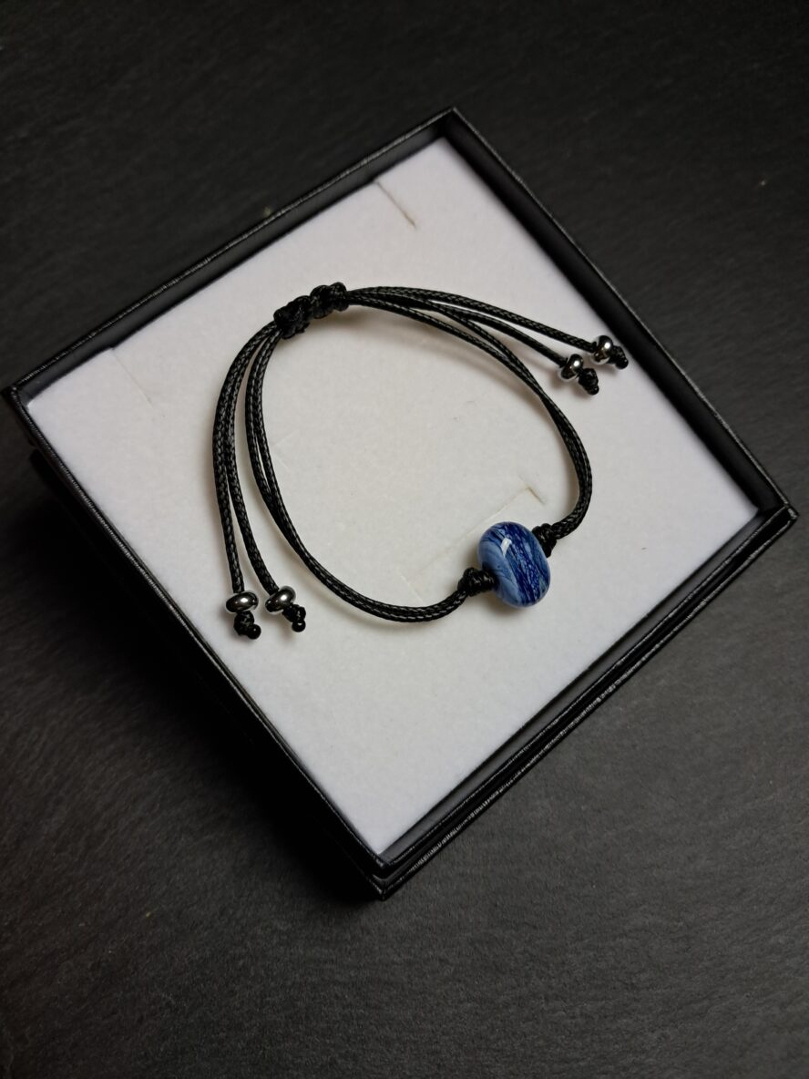 Bleu Vierzon, Bracelet. - QUENTIN VALENTIN, BRACELET AJUSTABLE CRISTAL DE MURANO BLEU VIERZON ; 3