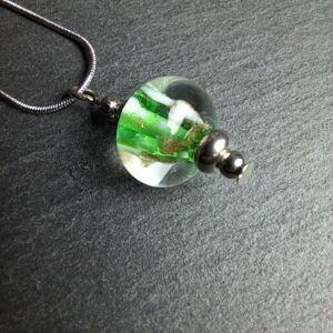QUENTIN VALENTIN, COLLIER PENDENTIF PERLE CRISTAL DE MURANO AVENTURINE VERT EMERAUDE ; 3