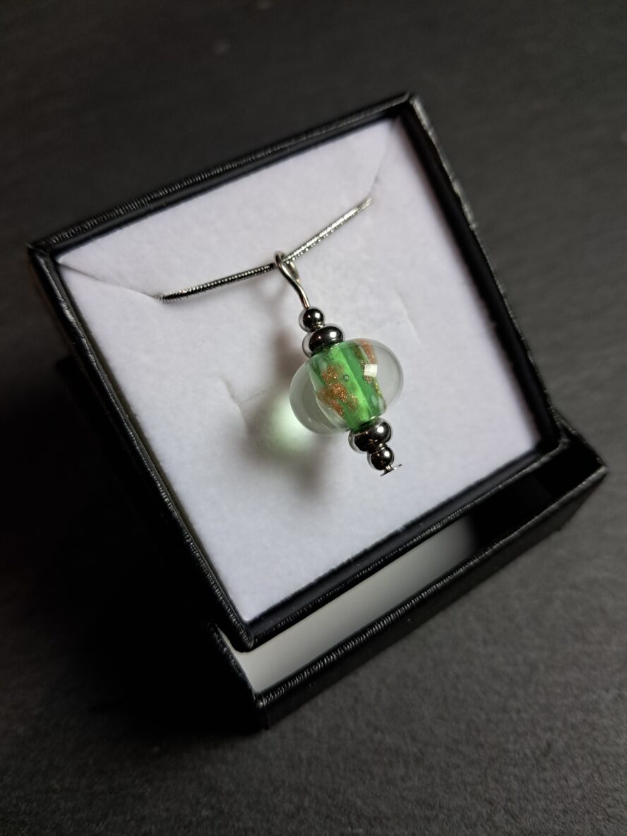 Aventurine, Collier Perle, Vert Emeraude. - QUENTIN VALENTIN, COLLIER PENDENTIF PERLE CRISTAL DE MURANO AVENTURINE VERT EMERAUDE ; 4