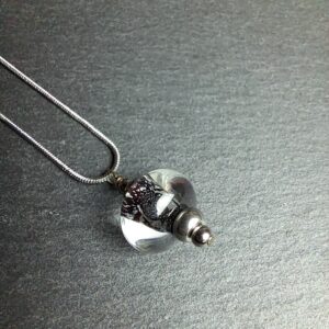 QUENTIN VALENTIN, COLLIER PENDENTIF PERLE CRISTAL DE MURANO FEUILLE ARGENT 999 1000 NOIR ; 3