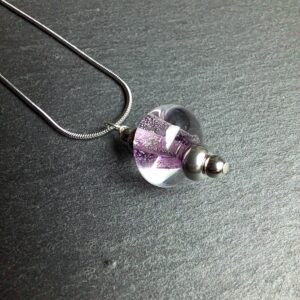 QUENTIN VALENTIN, COLLIER PENDENTIF PERLE CRISTAL DE MURANO FEUILLE ARGENT 999 1000 ROSE ; 3