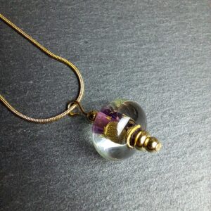 QUENTIN VALENTIN, COLLIER PENDENTIF PERLE CRISTAL DE MURANO FEUILLE OR 24 CARATS ROSE ; 3