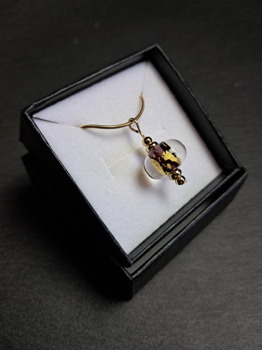 Lumière Dorée, Collier Perle, Rose. - QUENTIN VALENTIN, COLLIER PENDENTIF PERLE CRISTAL DE MURANO FEUILLE OR 24 CARATS ROSE ; 4