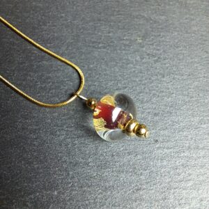QUENTIN VALENTIN, COLLIER PENDENTIF PERLE CRISTAL DE MURANO FEUILLE OR 24 CARATS ROUGE ; 3